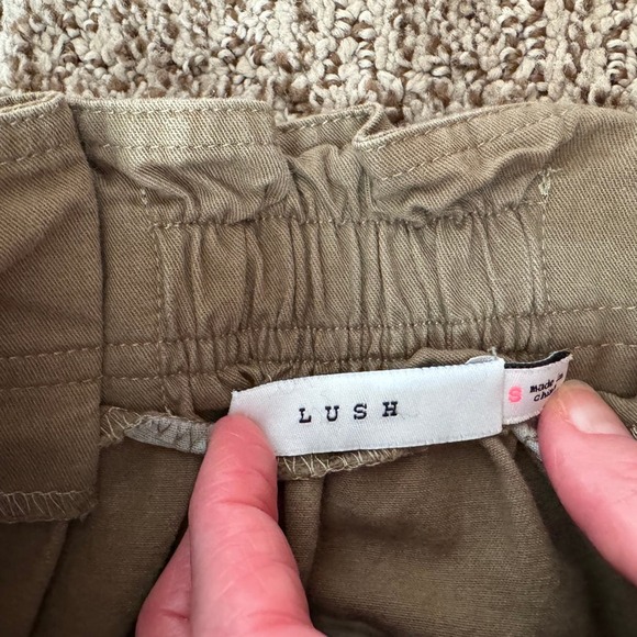 Lush VGUC Khaki Paper Bag Front Tie Mini Skirt size S - Picture 4 of 7